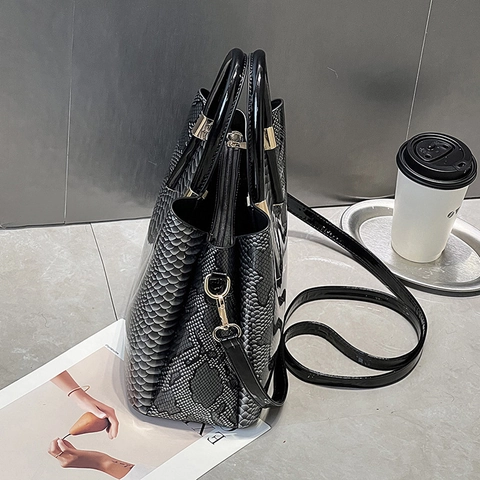 Borsa A Mano Da Donna Motivo Pitone Pelle Verniciata Lucida Gradiente Borsa Tote Con Tracolla Rimovibile Per Ufficio