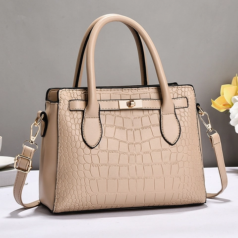 Borsa A Mano Da Donna Motivo Coccodrillo Pelle PU Borsa A Tracolla Retro Moda Chiusura Girevole Dorata Versatile