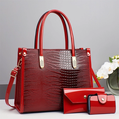 Crocodile Pattern PU Leather Bag Set For Women Elegant Tote Shoulder Handbag With Envelope Clutch And Card Holder