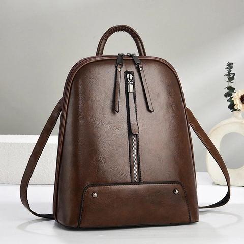 Damen PU Leder Rucksack Vintage Große Kapazität Wasserdichte Reisetasche Minimalistisch Retro Niete Schulranzen