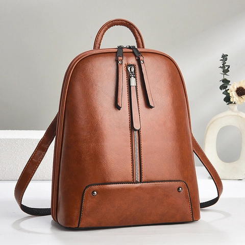 Damen PU Leder Rucksack Vintage Große Kapazität Wasserdichte Reisetasche Minimalistisch Retro Niete Schulranzen
