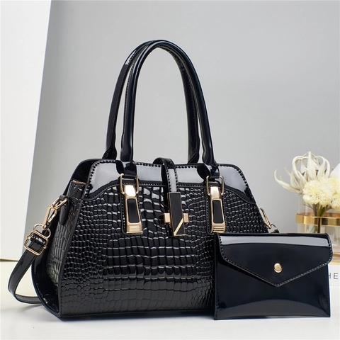Bolso De Mano Y Bolsa Para Mujer Patrón Cocodrilo Cuero Charol PU Brillante Bolso De Hombro Moda Elegante