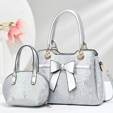 Borsa da Donna in Pelle PU con Motivo a Serpente e Fiocco Tote con Pochette Coordinata Borsa a Tracolla Pendolare Elegante