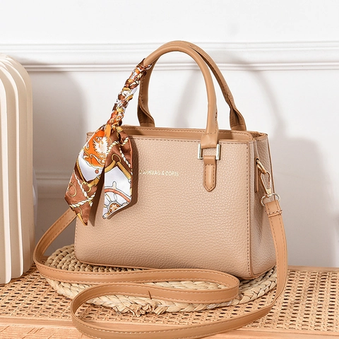 Elegante Borsa Da Donna Borsa A Tracolla Pelle PU Trama Lychee Con Sciarpa Di Raso Grande Capacità Tote