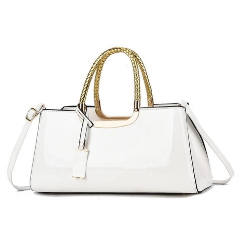 Borsa A Mano Da Donna In Vernice Con Manico In Metallo Intrecciato Lucido Retro Borsa A Spalla Tracolla Grande Capacità Versatile Elegante