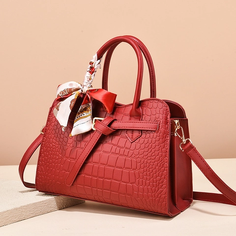 Bolsos De Mano Para Mujer Cuero PU Grabado Cocodrilo Bolso De Hombro Con Pañuelo De Satén Elegante Bolso De Boda