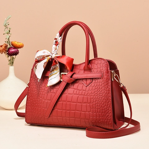 Bolsos De Mano Para Mujer Cuero PU Grabado Cocodrilo Bolso De Hombro Con Pañuelo De Satén Elegante Bolso De Boda