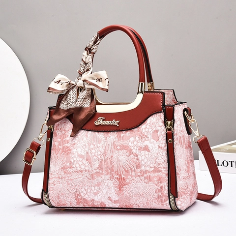 Borsa A Mano Da Donna Borsa A Spalla Pelle PU Jacquard Floreale Grande Capacità Retrò Elegante Street Style Con Foulard