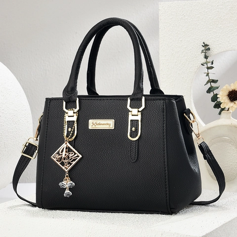 Women Handbag PU Leather Litchi Grain Tote Shoulder Bag Multi Compartment Fashion Charm Elegant Ladies Purse
