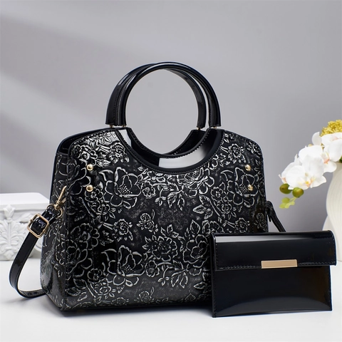 Borsa A Mano E Portafoglio Da Donna In Pelle PU Con Goffratura Floreale Borsa A Tracolla Retro Elegante Con Tracolla Rimovibile
