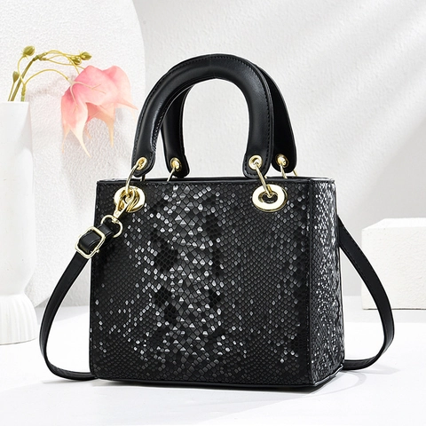 Women Snakeskin Embossed PU Leather Handbag Square Box Top Handle Shoulder Bag Gold Hardware Commuter Fashion