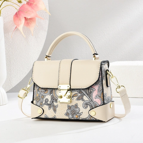 Sac À Main Femme Imprimé Paisley Vintage Cuir PU Sac À Bandoulière Avec Bandoulière Réglable Serrure En Métal Style Rétro