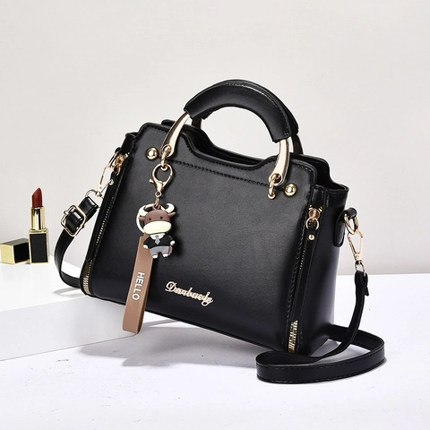 Borsa da Donna in Pelle PU alla Moda Borsa a Tracolla Casual Tote Con Pendente a Vitello Tracolla Rimovibile per Uso Quotidiano