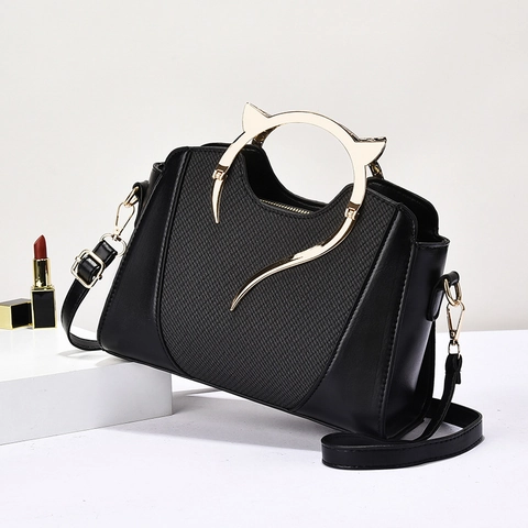 Borsa A Mano Da Donna In Pelle PU Patchwork Intrecciato Manico In Metallo Orecchie Di Gatto Borsa A Tracolla Moda Elegante