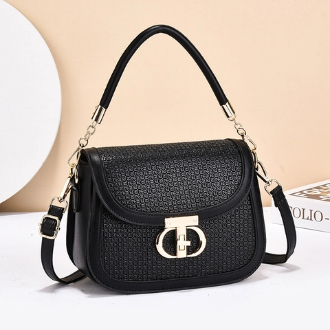 Bolso Bandolera De Color En Contraste Para Mujer Bolso De Mano Cuero PU Textura Tejida Retro Bolso Cuadrado Pequeño Con Correa Ajustable Herrajes Dorados
