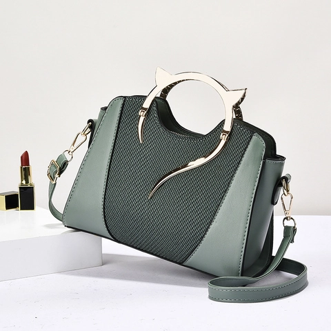 Borsa A Mano Da Donna In Pelle PU Patchwork Intrecciato Manico In Metallo Orecchie Di Gatto Borsa A Tracolla Moda Elegante