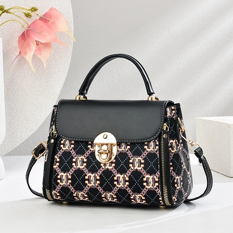 Borsa A Mano Da Donna In Pelle PU Retro Monogramma Borsa A Tracolla Con Chiusura A Girello E Tracolla Rimovibile Patchwork Geometrico