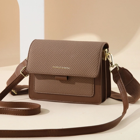 Women Crossbody Bag Woven Texture PU Leather Patchwork Small Square Shoulder Bag Golden Hardware Adjustable Strap