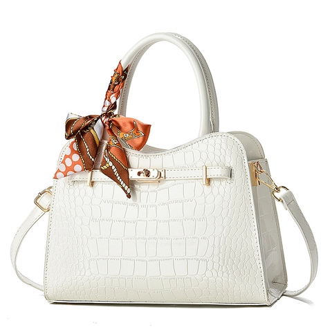 Bolso De Mano Para Mujer Patrón Cocodrilo Cuero PU Gran Capacidad Bolso De Hombro Elegante Bufanda Satén Decoración