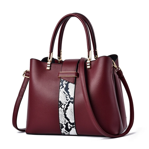 Elegant Women Handbag Lychee Texture PU Leather Snake Print Stripe Large Capacity Shoulder Crossbody Bag For Commuting