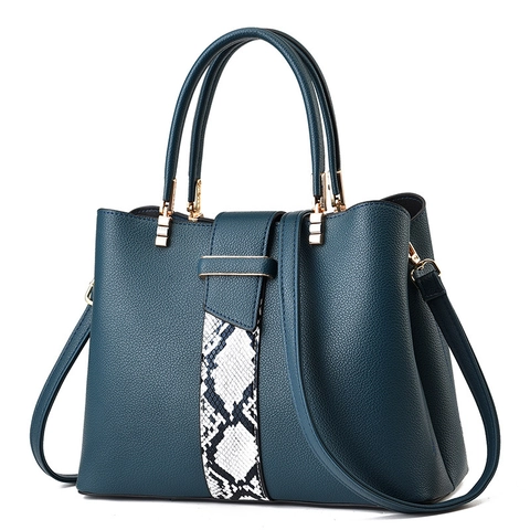 Elegant Women Handbag Lychee Texture PU Leather Snake Print Stripe Large Capacity Shoulder Crossbody Bag For Commuting
