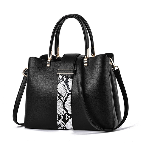 Women Fashion PU Leather Handbag Large Capacity Snake Skin Pattern Shoulder Crossbody Bag Middle Aged Mother Gold Hardware