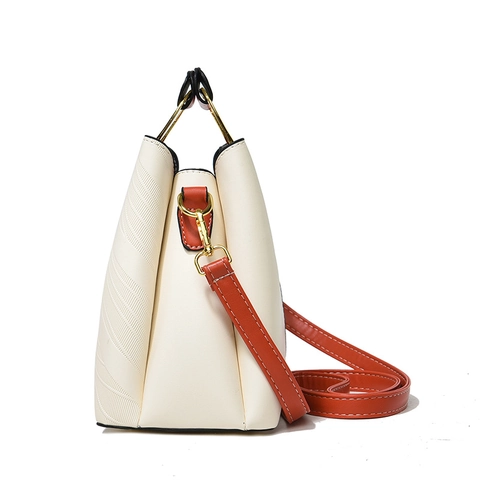 Bolso De Mano Moda Mujer Cuero PU Textura De Onda Mango Color Contraste Herrajes Dorados Bolso Bandolera Gran Capacidad