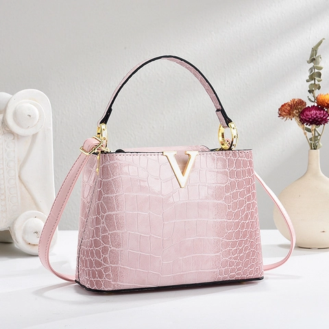 Bolso Elegante Para Mujer Patrón Cocodrilo Cuero PU Hebilla Metal V Bolso Hombro Bandolera Estampado Serpiente Moda