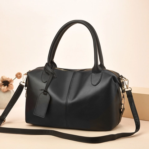 Women PU Leather Boston Handbag Large Capacity Crossbody Shoulder Bag With Detachable Strap Gold Hardware Vertical Seams