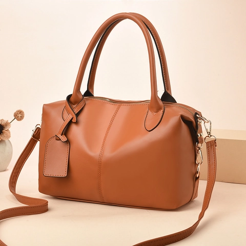 Borsa a Mano Boston da Donna in Pelle PU Semplice Grande Capacità Borsa a Mano Versatile a Tracolla per Ufficio Quotidiano