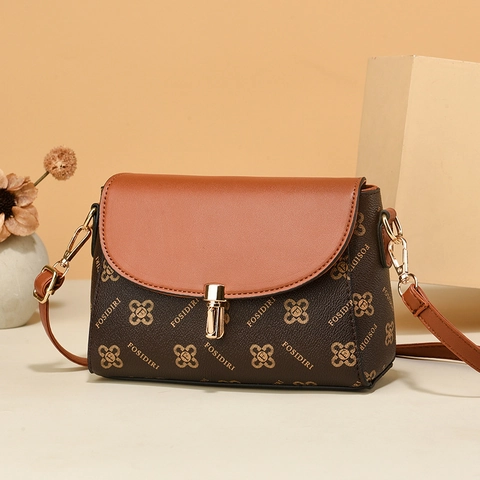 Retro Dames Crossbodytas Van PU Leer Kleine Vierkante Bedrukte Schoudertas Met Metalen Slot Verstelbare Riem
