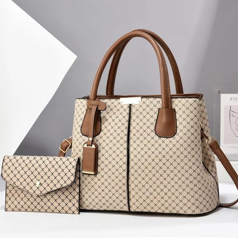 Damen PU Leder Handtasche Und Beutel Gitter Karomuster Geometrischer Druck Große Kapazität Schulter Umhängetasche