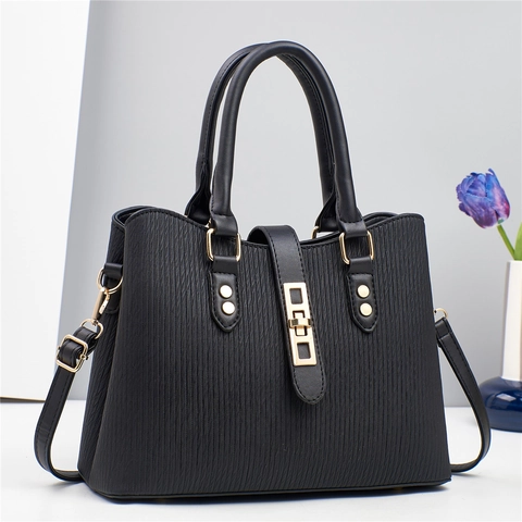 Bolso De Mano De Cuero PU Plisado Para Mujer Bolso De Hombro Elegante Con Herrajes Dorados Doble Asa