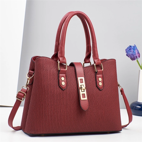Bolso De Mano De Cuero PU Plisado Para Mujer Bolso De Hombro Elegante Con Herrajes Dorados Doble Asa
