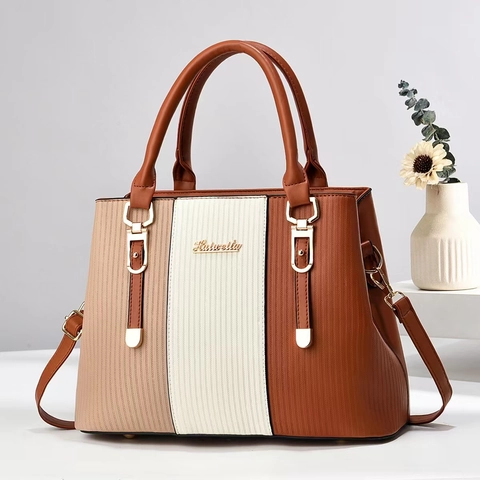 Borsa A Mano Da Donna Tricolore In Pelle PU Righe Verticali Borsa A Tracolla Con Tracolla Rimovibile Moda Elegante