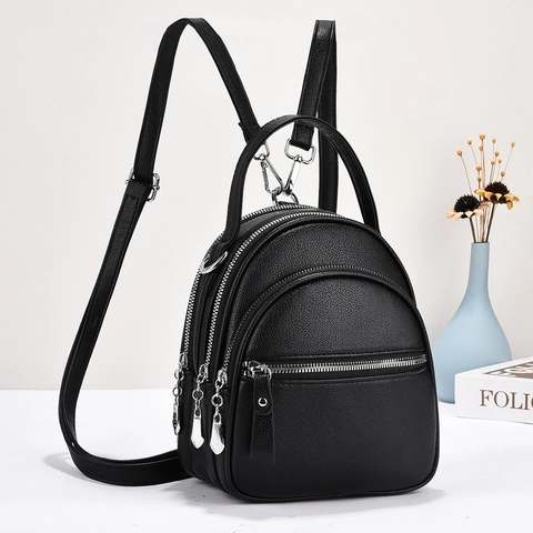 Mini Zaino In Pelle PU Trama Litchi Moda Tasche Con Cerniera Multipla Borsa Casual Versatile Per Donne E Ragazze