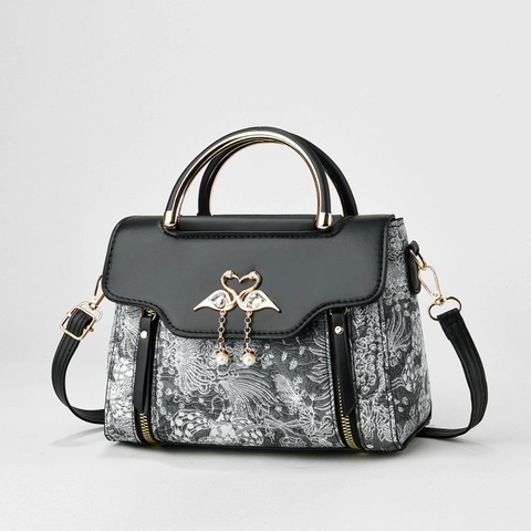 Elegante Borsa Da Donna In Pelle PU Jacquard Motivo Floreale Manico In Metallo Borsa A Tracolla Con Chiusura A Cigno Strass Perla Artificial