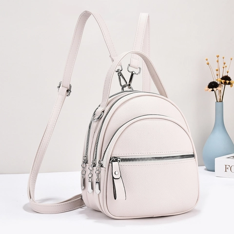 Mini Zaino In Pelle PU Trama Litchi Moda Tasche Con Cerniera Multipla Borsa Casual Versatile Per Donne E Ragazze