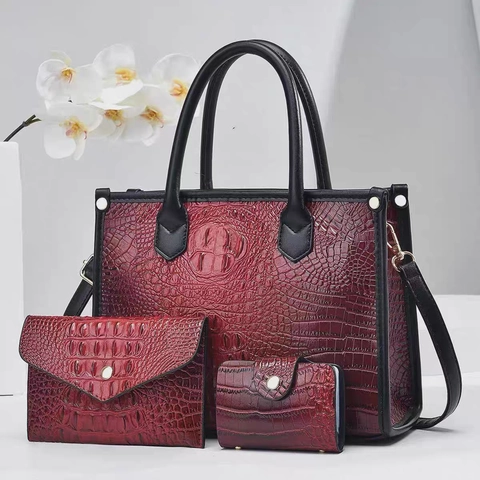 Kroko Muster PU Leder Tote Handtasche Mit Clutch Und Geldbörse Große Kapazität Urban Elegant Damen Schulter Umhängetasche