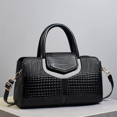 Sac À Main Femme Cuir PU Motif Crocodile Grande Capacité Sac Bandoulière Mode Élégant Décontracté