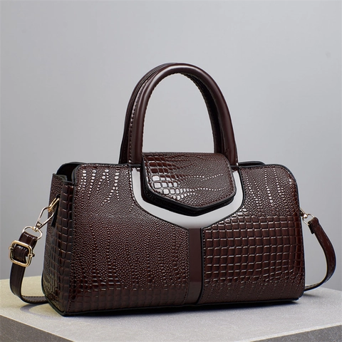 Borsa A Mano Da Donna Goffrata Coccodrillo Pelle PU Borsa A Tracolla Versatile Decorazione In Metallo A V