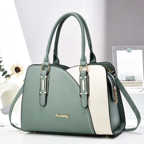 Contrast Color Handbag Large Capacity PU Leather Commuter Shoulder Bag Multi Compartment Elegant Tote For Women
