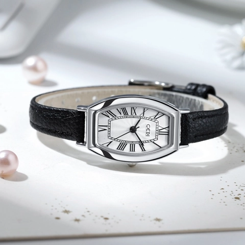Orologio Donna Quarzo Tonneau Vintage Numeri Romani Cinturino Pelle Retrò Elegante Resistente All'acqua Analogico
