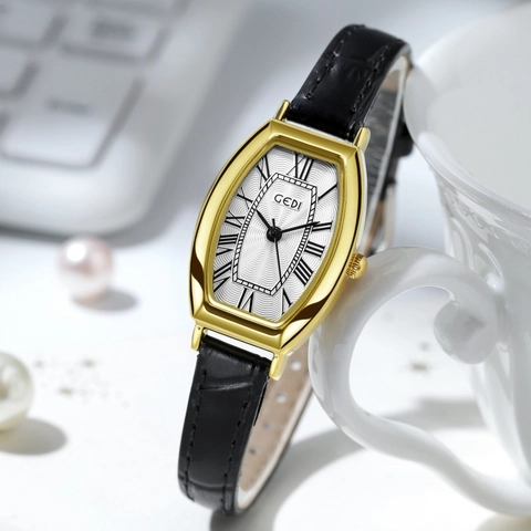 Orologio Donna Quarzo Tonneau Vintage Numeri Romani Cinturino Pelle Retrò Elegante Resistente All'acqua Analogico