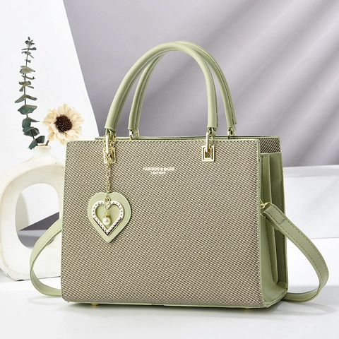 Bolso De Mano De Cuero PU Texturizado De Moda Con Colgante De Perla Artificial De Corazón Elegante Bolso De Hombro Simple Para Mujer