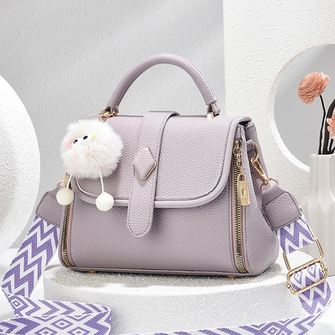 Schicke Französischer Stil Damen PU Leder Handtasche Kieselmaserung Klappdeckel Quadratische Umhängetasche Mit Geometrischem Gurt