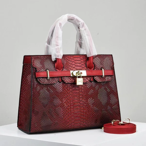 Python Embossed PU Leather Handbag With Golden Padlock Flap Shoulder Bag For Women Mother Daily Style