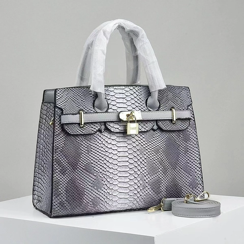 Python Embossed PU Leather Handbag With Golden Padlock Flap Shoulder Bag For Women Mother Daily Style