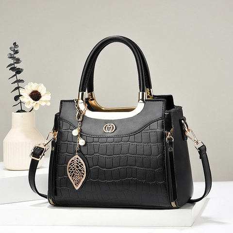 Borsa Da Donna Alla Moda In Pelle PU Motivo Coccodrillo Con Pendente Foglia Perla Artificial Borsa A Tracolla Elegante Trendy