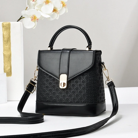 Woven PU Leather Handbag Shoulder Crossbody Bag Mini Square Purse Gold Twist Lock Top Handle Adjustable Strap For Women